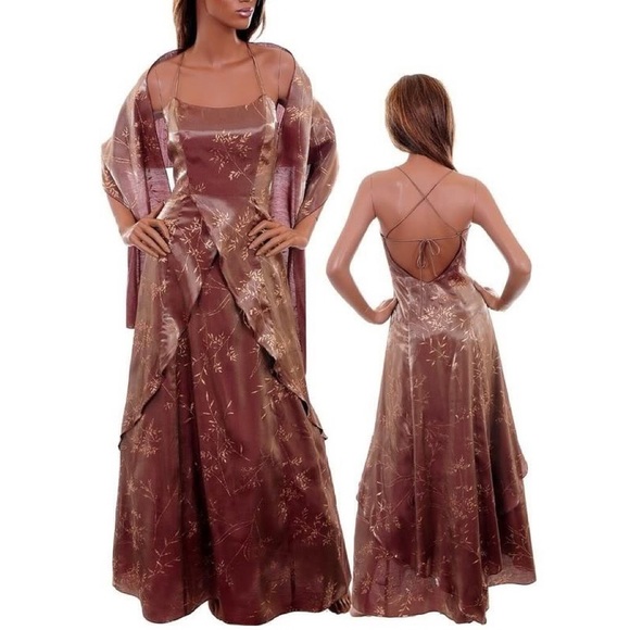 Nox Dresses & Skirts - Nox Copper Formal Wedding Dress Gold Leaf Print M